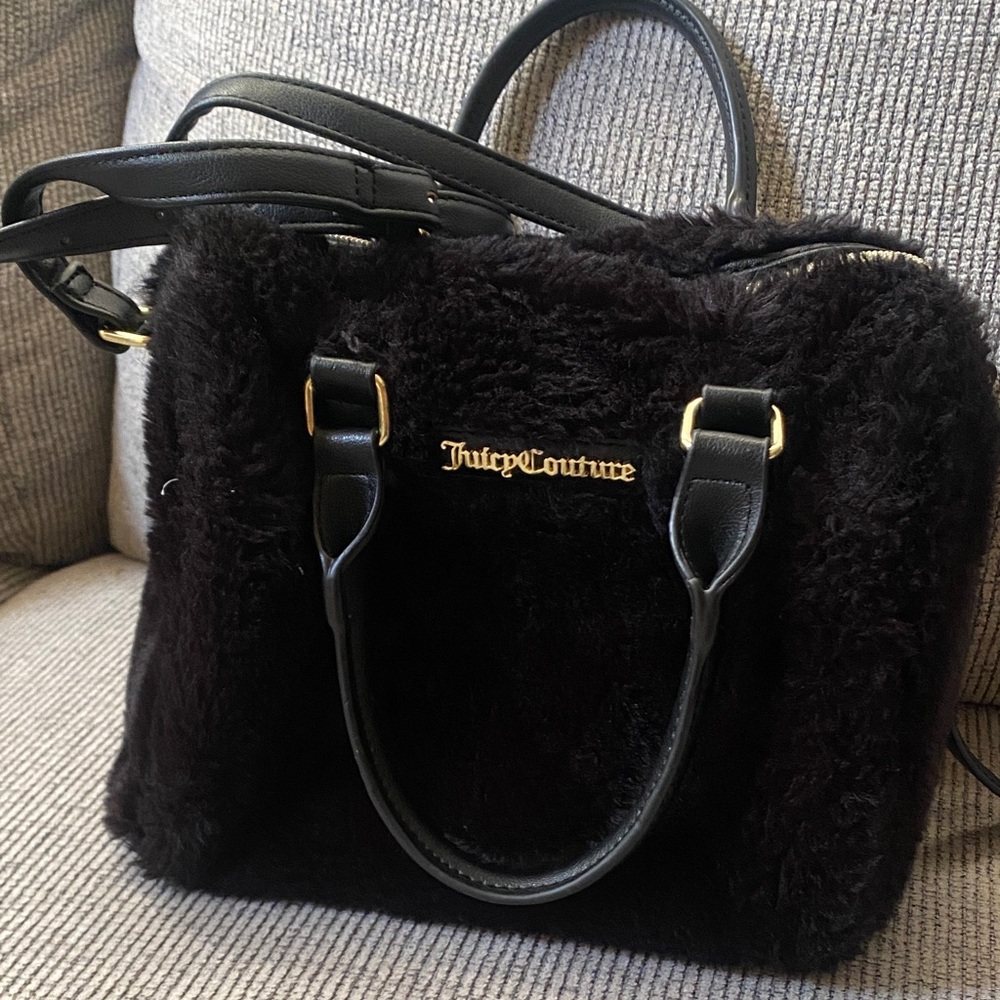 Juicy Couture Black Plush Shoulder Bag